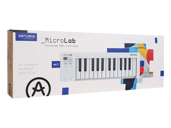 MIDI клавиатура [231511] Arturia [MicroLab 3 White] 25 клавиш, чувствительных к скорости нажатия, сенсорные полосы pitch и modulation, режим игры аккордами, разъем для подключения педали, type-c, ПО: Analog Lab Intro, Ableton Live Lite. Цвет - белый.