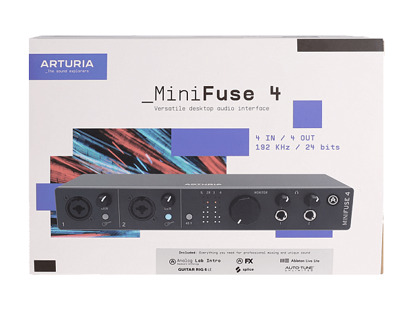 Аудиоинтерфейс USB [800103] Arturia [MiniFuse 4 Black] 24бит/192кГц,  два комбинированных входа XLR-1/4” (микрофонный/линейный/инструментальный)  +48 В, два входа 6,3 Jack, 4 выхода 6,3 Jack, 2 выхода для наушников, MIDI In/Out, 2x USB Hub