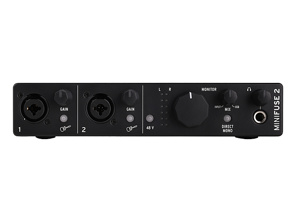Аудиоинтерфейс USB [800102] Arturia [MiniFuse 2 Black] 24бит/192кГц, два комбинированных входа XLR-1/4” (микрофонный / линейный / инструментальный уровень) с фантомным питанием +48 В, выходы на монитор (L/R Jack), выход для наушников, MIDI In/Out