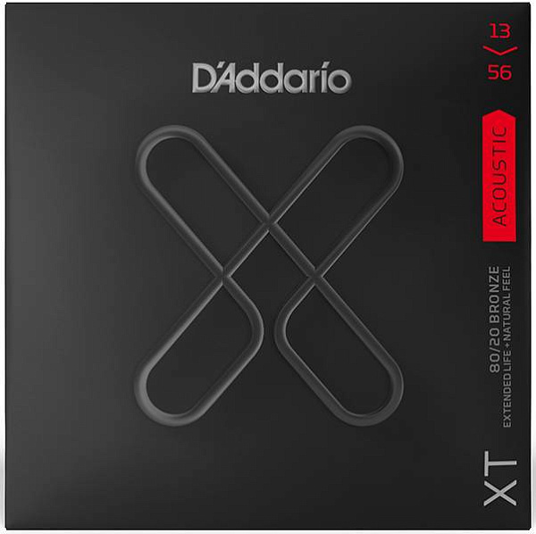 XTABR1356 XT Комплект струн для акустической гитары, бронза 80/20, 13-56, с покрытием, D'Addario
