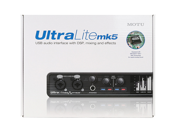 Аудиоинтерфейс USB [8453] Motu [UltraLite-mk5] АЦП/ЦАП: 24бит/192кГц, ЦАП ESS Sabre32, 120 дБ, THD+N: -114 дБ, 2xCombo XLR/TRS, 1/4" TRS, RCA S/PDIF, ADAT Toslink, MIDI, USB-C