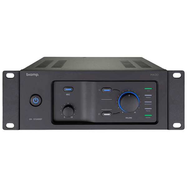 Усилитель BIAMP [MA30] (APART) микширующий: 30Вт (4Ом/100В). Вх.:2xEuroblock(3-pin); 2хRCA.1хприоритетный("сухие контакты").Вых.:1хEuroblock. 2U (Half-rack).