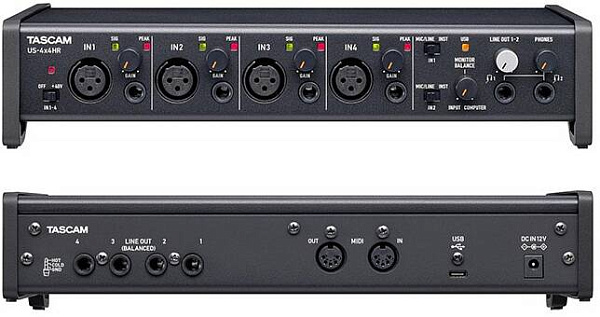 TASCAM US-4x4HR -аудиоинтерфейс USB, АЦП/ЦАП: 24бит/192кГц, USB-C.