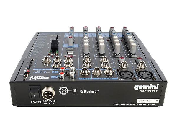 Микшер [GEM-08USB] Gemini [GEM-08USB] аналоговый, 8 каналов, выход на наушники, Bluetooth, USB-проигрыватель файлов в формате MP3/WAV
