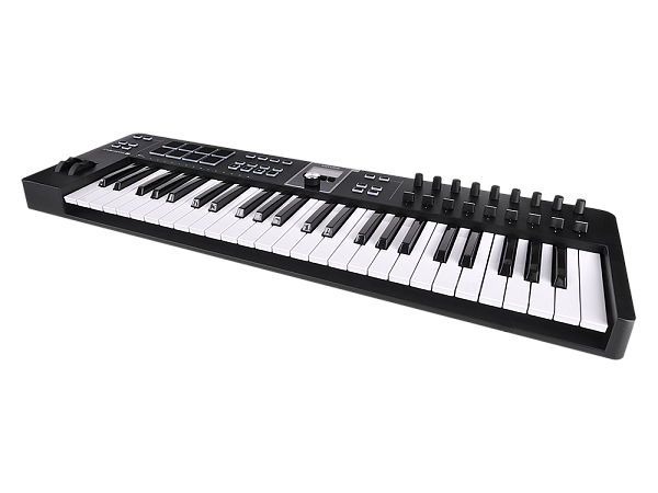 MIDI клавиатура [231522] Arturia [KeyLab Essential 49 mk3 Black] 49 клавиш, LCD дисплей, 9 энкодеров, 8 пэдов, 9 фейдеров, 12 кнопок управления, колеса высоты тона и модуляции, 1/4" Jack вход для педали, MIDI выход, Type-C