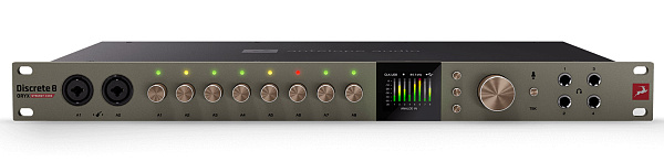 Аудиоинтерфейс Antelope Audio [Discrete 8 Oryx] 24 бит/192 кГц, 26x38, аналоговые входы: 8, линейные выходы: 8, микрофонные предусилители: 8x Discrete Class-A, ADAT I/O (16 входов/16 выходов),S/PDIF I/O (2 входа/2 выхода)