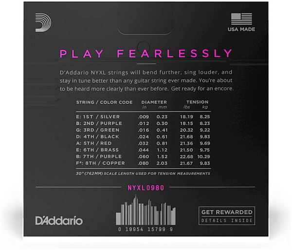 D'ADDARIO NYXL0980 - Струны для электрогитары 8-струнной