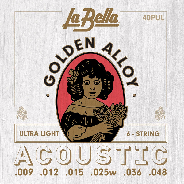 40PUL Golden Alloy Комплект струн для акустической гитары, бронза, 9-48, La Bella
