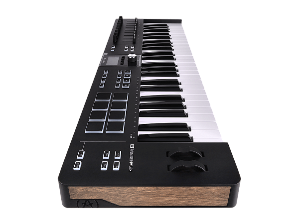 MIDI клавиатура [231522] Arturia [KeyLab Essential 49 mk3 Black] 49 клавиш, LCD дисплей, 9 энкодеров, 8 пэдов, 9 фейдеров, 12 кнопок управления, колеса высоты тона и модуляции, 1/4" Jack вход для педали, MIDI выход, Type-C