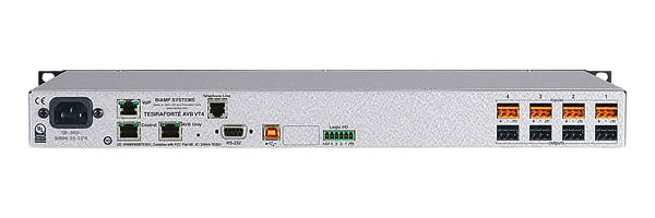 Аудиопроцессор BIAMP [TesiraFORTE AVB VT4] (DSP): 4х4 (128 x 128 AVB); 4 вх. c AEC. 4 вых., 8 CH по USB, 2-канальный VoIP-интерфейс SIP (RJ-45) + телефонный интерфейс FXO (RJ-11), OLED-дисплей, Ethernet, RS-232. ПО Tesira. Logic I/O. 1U.