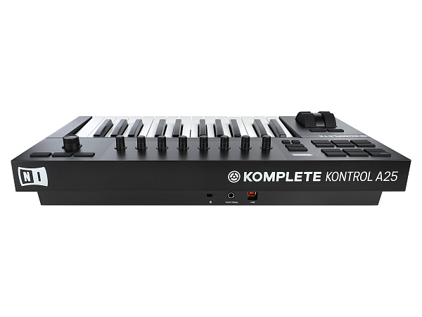 MIDI клавиатура [25230] Native Instruments [KOMPLETE KONTROL A25]  25 клавиш, полувзвешенная, 8 ручек управления, колеса высоты тона и модуляции, 4-позиционный энкодер, OLED-дисплей, TRS-вход для педали, USB-порт