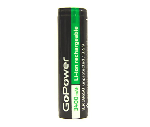 00-00015349 Аккумулятор бытовой 18650 Li-ion, 3.6В, 3400мАч, без защиты, GoPower
