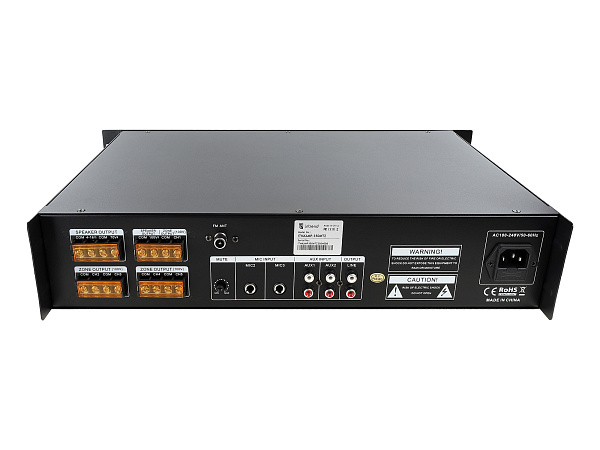Микшер-усилитель Intrend [ITMXAMP-350MTZ] зональный, 5 зон. MP3, FM-тюнер, USB, Bluetooth, 3хMic/2хLine входы, 1хLine выход, 350 Вт, 4-16 Ом/100V, IR-пульт в комплекте