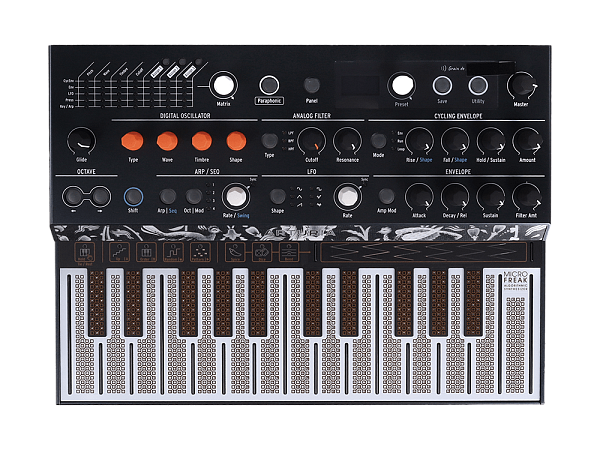 Синтезатор [570101] Arturia [MicroFreak] цифровой аппаратный, 25 клавиш с поддержкой полифонического касания, цифровым осциллятором и аналоговым фильтром Oberheim SEM, CV/Gate/Mod выходы, Cloc IN/OUT, MIDI IN/OUT, выход TRS, выход для наушников, USB