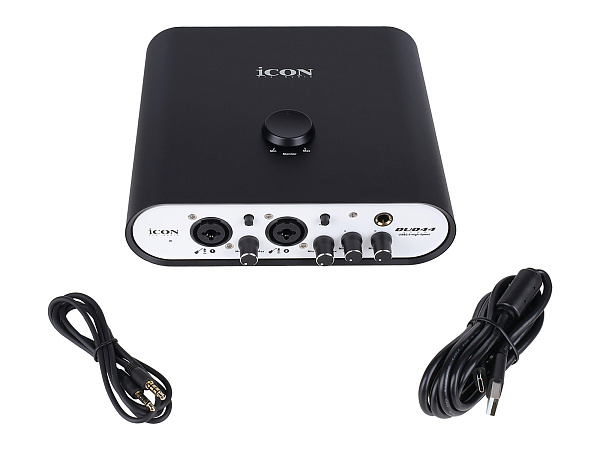 Аудиоинтерфейс USB [110313A2004] Icon [Duo44 Dyna B/W] АЦП/ЦАП: 24 бит/192 кГц, 127 дБ, входы/выходы: 2хCombo XLR/TRS/ 2х1/4" TRS, 1/8" mini Jack стерео, 1/4" TRS стерео выход на наушники, MIDI, +48 В, цвет черный/белый