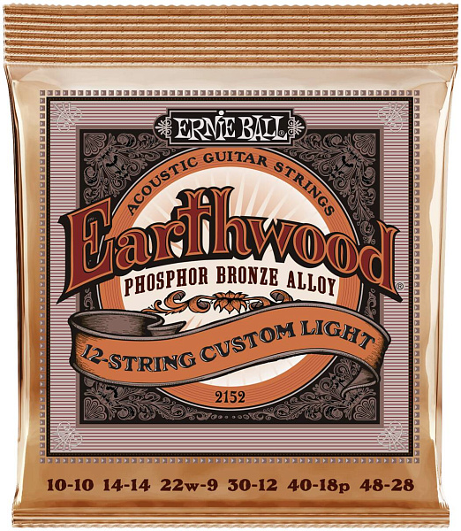 ERNIE BALL 2152 Earthwood Phosphor Bronze Custom Light 10-46 - Струны для акустической 12-струнной гитары
