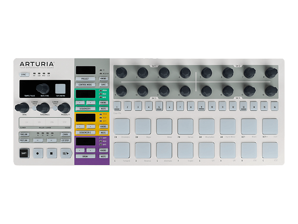 MIDI контроллер (Микшер-семплер (контроллер)) [430111] Arturia [BeatStep Pro] 2 независимых монофонических 64-шаговых мелодических секвенсора, 16-трековый секвенсор ударных, 16 проектов, в каждом 16х2 sequences, 16 drum sequences, CV/GATE выходы, 8 Drum