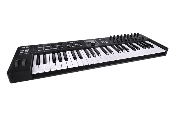 MIDI клавиатура [231522] Arturia [KeyLab Essential 49 mk3 Black] 49 клавиш, LCD дисплей, 9 энкодеров, 8 пэдов, 9 фейдеров, 12 кнопок управления, колеса высоты тона и модуляции, 1/4" Jack вход для педали, MIDI выход, Type-C