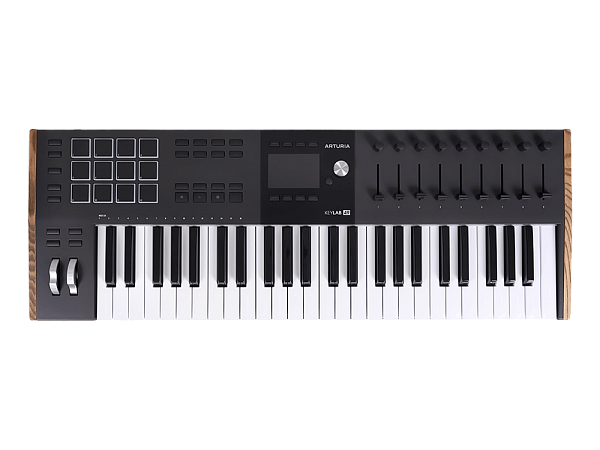 MIDI клавиатура [231622] Arturia [KeyLAB 49 MK3 Black] 49 клавиш, полувзвешенная механика, дисплей, 12 пэдов , 9 фейдеров, 9 поворотных регуляторов, 3 входа для подключения педалей, MIDI in/out, USB-C