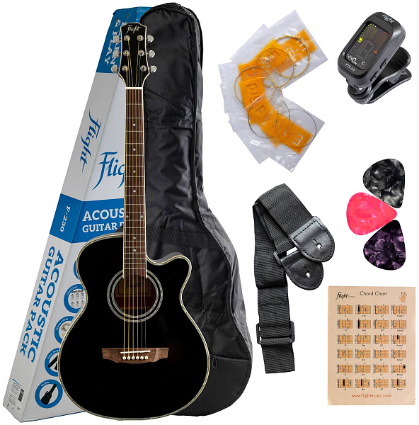 FLIGHT F-230 BLK PACK - Гитара акустическая в наборе