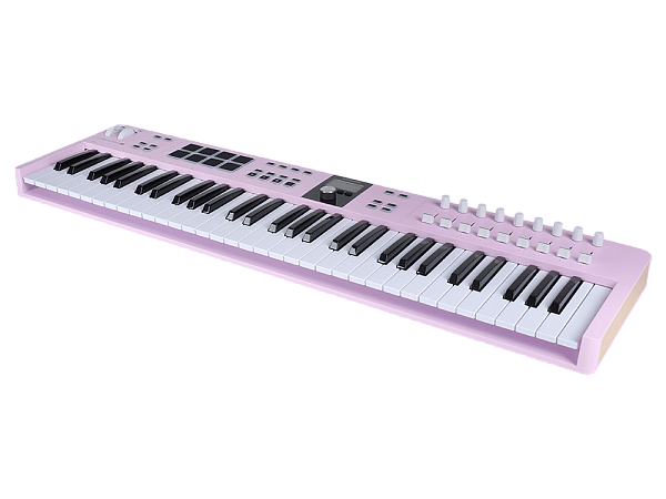 MIDI клавиатура [231535] Arturia [KeyLab Essential 61 mk3 Rose Quartz] 61 клавиша, LCD дисплей, 9 энкодеров, 8 пэдов, 9 фейдеров, 12 кнопок управления, колеса высоты тона и модуляции, 1/4" Jack вход для педали, MIDI выход, Type-C