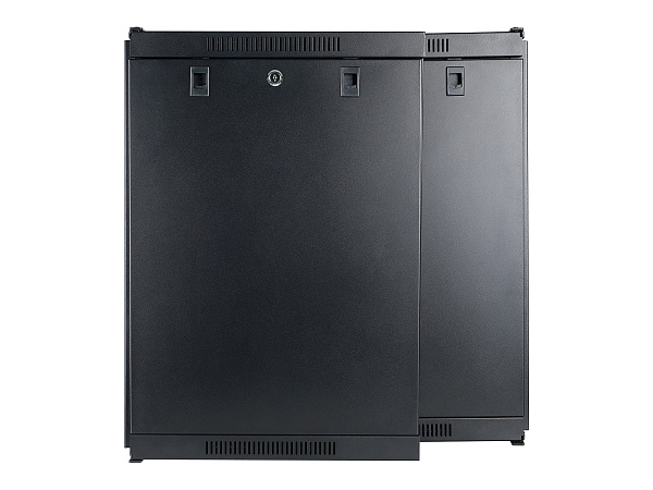 Настенный шкаф Wize Pro [W12UQSR] 19", 12U, быстрая сборка без инструментов, 600х600 мм, стеклянная передняя дверь, задняя стенка металлическая, неоткидная, макс. вес нагрузки 50 кг, сталь, черный