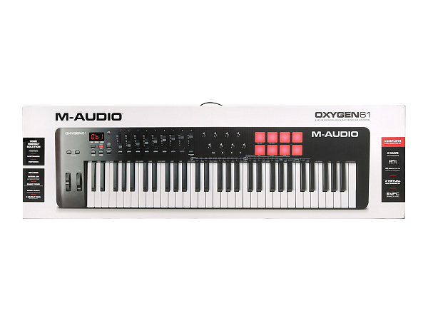 MIDI клавиатура [OXYGEN61MKV] M-audio [Oxygen 61 MKV] 61 клавиша, LCD дисплей, 8 энкодеров, 8 пэдов, 9 фейдеров, 12 кнопок управления, колеса высоты тона и модуляции, smart control, auto-mapping, встроенный арпеджиатор, 1/4" Jack вход для педали сустейна