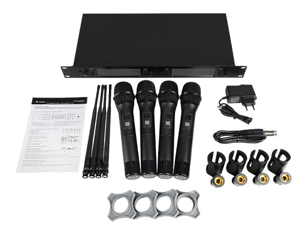 Микрофонная радиосистема Axelvox [DWS7000HT (FC Bundle)] UHF 710-726 MHz, 4 x 16 каналов,LCD дисплей, 4х ИК порт, 4 ручных микрофона, 4 силиконовых кольца