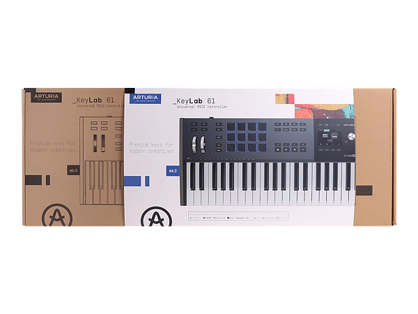 MIDI клавиатура [231632] Arturia [KeyLAB 61 MK3 Black] 61 клавиша, полувзвешенная механика, дисплей, 12 пэдов , 9 фейдеров, 9 поворотных регуляторов, 3 входа для подключения педалей, MIDI in/out, USB-C