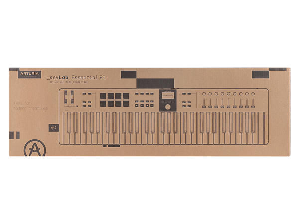 MIDI клавиатура [231535] Arturia [KeyLab Essential 61 mk3 Rose Quartz] 61 клавиша, LCD дисплей, 9 энкодеров, 8 пэдов, 9 фейдеров, 12 кнопок управления, колеса высоты тона и модуляции, 1/4" Jack вход для педали, MIDI выход, Type-C