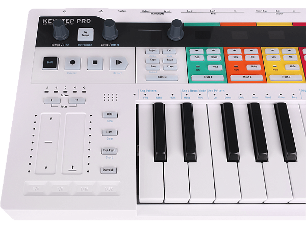 MIDI клавиатура [430211] Arturia [KeyStep Pro] 37 клавиш, 4-дорожечный секвенсор до 64 шагов, 4 группы разъемов для работы с аналоговым оборудованием и модулями, 24-частный секвенсор ударных, арпеджиатор, разъемы MIDI In/Out, Sync In/Out, CV/Gate Outs