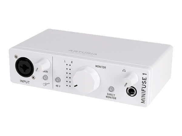 Аудиоинтерфейс USB [800111] Arturia [MiniFuse 1 White] 24бит/192кГц, комбинированный разъем XLR и 6.3 мм для записи инструментов и вокала с фантомным питанием 48 В, выходы на монитор (L/R Jack), выход для наушников