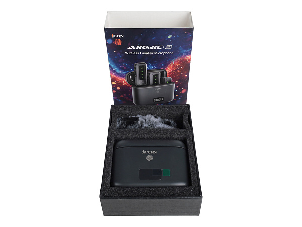 Радиосистема микрофонная Icon [AirMic 3] 2 передатчика со всенаправленными микрофонами, приемник с USB-C разъемом, кейс для зарядки, АЦП/ЦАП 24 бит/48 кГц, рабочая частота 2,4 ГГц, дальность 40 м, время непрерывной работы 8,5 часов, 24 часа с кейсом
