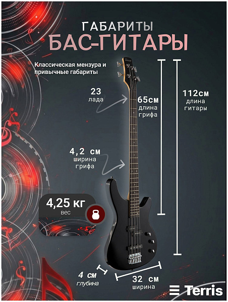TERRIS SET-SSS BK - Бас-гитара 4 струны
