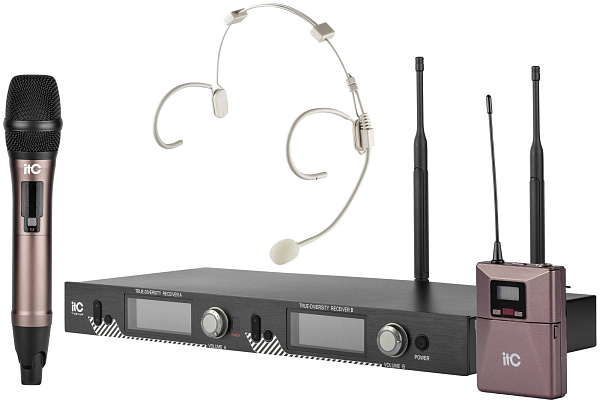 ITC T-521UV - радиосистема UHF двухканальная с головным и ручным микрофонами....