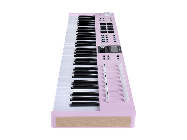 MIDI клавиатура [231535] Arturia [KeyLab Essential 61 mk3 Rose Quartz] 61 клавиша, LCD дисплей, 9 энкодеров, 8 пэдов, 9 фейдеров, 12 кнопок управления, колеса высоты тона и модуляции, 1/4" Jack вход для педали, MIDI выход, Type-C