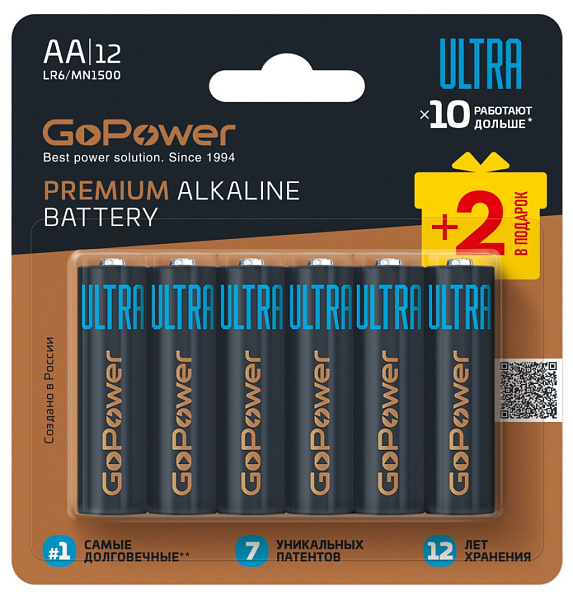 00-00035161 Ultra Элемент питания LR6 AA BL10+2 щелочной 1.5V, GoPower