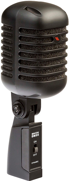 Микрофон вокальный EIKON [DM55V2BK] динамический кардиоидный, АЧХ 50-16000 Гц, чувств. -52 дБ, макс. SPL 130 дБ, сопр. 300 Ом, встроенная опора, разъем XLR 3-pin, размеры (ВхГхШ) 185х56х67 мм, вес 450 г, цвет матовый черный