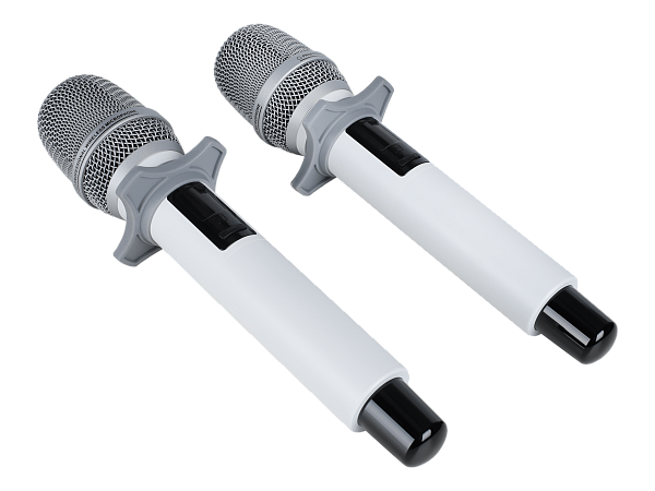 Микрофонная радиосистема Axelvox [DX800SW] UHF 650 - 758 MHz, подавитель обратной связи, цифровая модуляция, LCD дисплей, DSP, ручной микрофон - 2 шт., силиконовые кольца - 2 шт., держатель для микрофона - 2 шт., цвет белый.