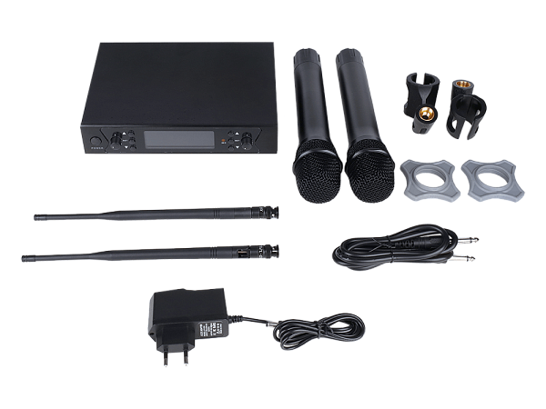 Микрофонная радиосистема Axelvox [DWS7000HT (HT Bundle)] UHF 710-726 MHz, 2 х 32 канала,LCD дисплей, 2х ИК порт, 2 ручных микрофона, 2 держателя на стойку, 2 силиконовых кольца.