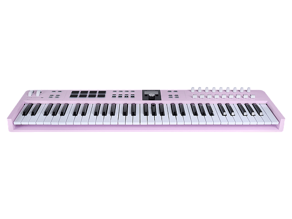 MIDI клавиатура [231535] Arturia [KeyLab Essential 61 mk3 Rose Quartz] 61 клавиша, LCD дисплей, 9 энкодеров, 8 пэдов, 9 фейдеров, 12 кнопок управления, колеса высоты тона и модуляции, 1/4" Jack вход для педали, MIDI выход, Type-C