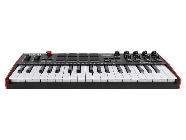 MIDI клавиатура [MPKMINIPLUS] AKAI [MPK Mini Plus] 37 мини-клавиш,  8 пэдов с RGB, 8 энкодеров, шаговый секвенсор, арпеджиатор, колесо pitch и modulation, OLED дисплей, выходы: CV/Gate: 3 x 1/8” Pitch/Gate/Mod, 1 x 1/8” CV Clock, вход: 1/8” CV Clock MIDI