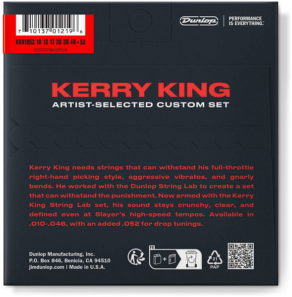 DUNLOP KERRY KING ARTIST-SELECTED GUITAR STRINGS 10-52 KKN1052 - Струны