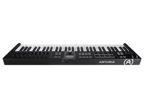 MIDI клавиатура [231532] Arturia [KeyLab Essential 61 mk3 Black] 61 клавиша, LCD дисплей, 9 энкодеров, 8 пэдов, 9 фейдеров, 12 кнопок управления, колеса высоты тона и модуляции, 1/4" Jack вход для педали, MIDI выход, Type-C
