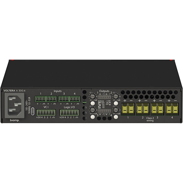Четырехканальный аналоговый усилитель Biamp [Voltera A 300.4] мощностью 300 Вт (75 Вт на канал, возможность выбора режима работы 4 Ом, 8 Ом, 70 В или 100 В)