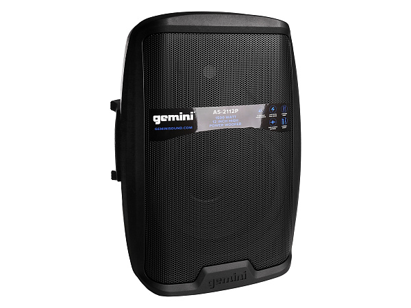 Акустическая система Gemini [AS-2112P] Активная, 2-х полосная, мощность RMS/Peak 750/1500 Вт, АЧХ 45-20000 Гц, Max SPL 108 дБ, динамики: 12" НЧ, 1" ВЧ, входы: 1/8" TRS AUX, RCA (L/R) AUX, 2xXLR микрофонные, 2x1/4" линейные, выходы: XLR Mix