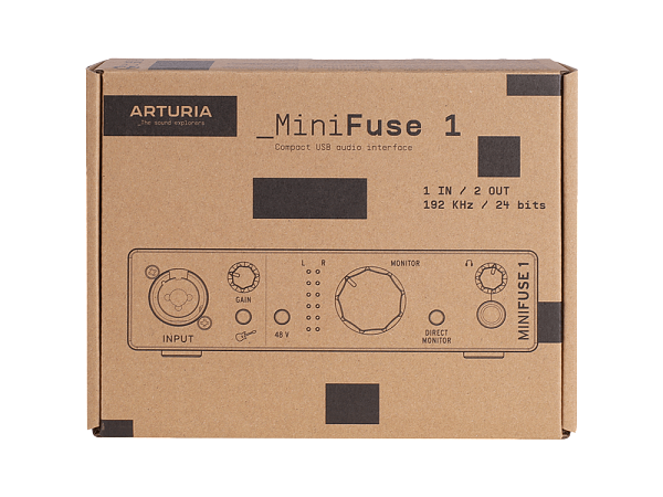 Аудиоинтерфейс USB [800101] Arturia [MiniFuse 1 Black] 24бит/192кГц, комбинированный разъем XLR и 6.3 мм для записи инструментов и вокала с фантомным питанием 48 В, выходы на монитор (L/R Jack), выход для наушников
