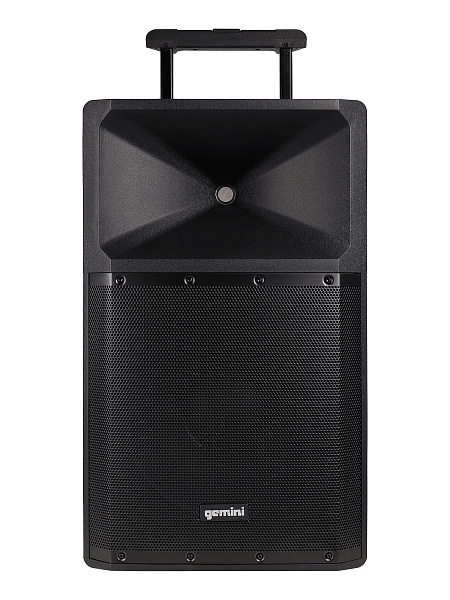 Акустическая система Gemini [GSP-2200] Активная, 2-х полосная, RMS/Peak 550/2200 Вт, АЧХ 40-20000 Гц, SPL 114 дБ, 15" ВЧ, 1,35" ВЧ, вх.: (2) XLR Mic, (2) 1/4" TRS Mic, 1/8” TRS AUX, RCA (L/R) AUX, XLR, вых.: XLR Mix, USB, SD, FM, Bluetooth