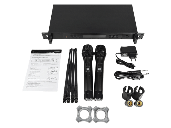 Микрофонная радиосистема Axelvox [DWS7000HT (TD Bundle)] UHF 710-726 MHz, True Diversity, 2 x 32 канала, LCD дисплей, 2х ИК порт, 2 ручных микрофона, 2 силиконовых кольца.