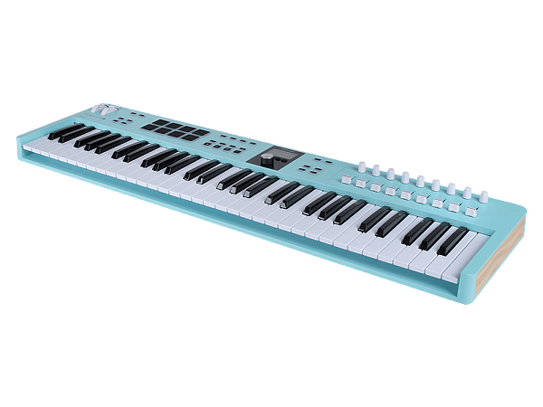 MIDI клавиатура [231534] Arturia [KeyLab Essential 61 mk3 Aquamarine] 61 клавиша, LCD дисплей, 9 энкодеров, 8 пэдов, 9 фейдеров, 12 кнопок управления, колеса высоты тона и модуляции, 1/4" Jack вход для педали, MIDI выход, Type-C